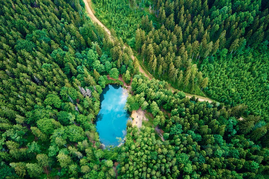 aerial view of blue colored forest lake in poland 2022 12 16 12 49 02 utc